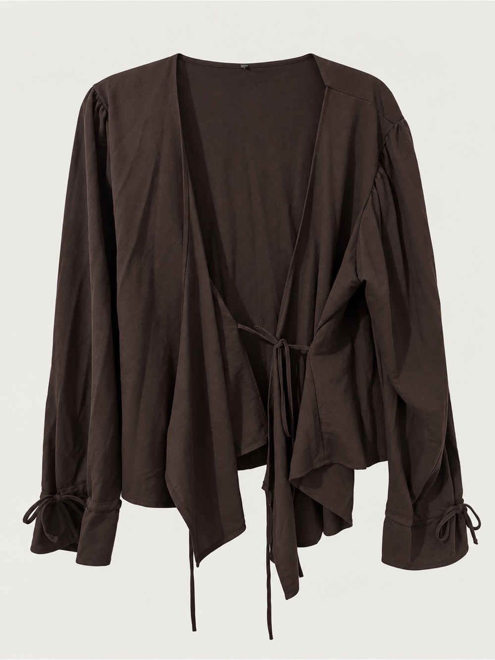 Women's Open-Front Tie Blazer Jacket in Dark Brown